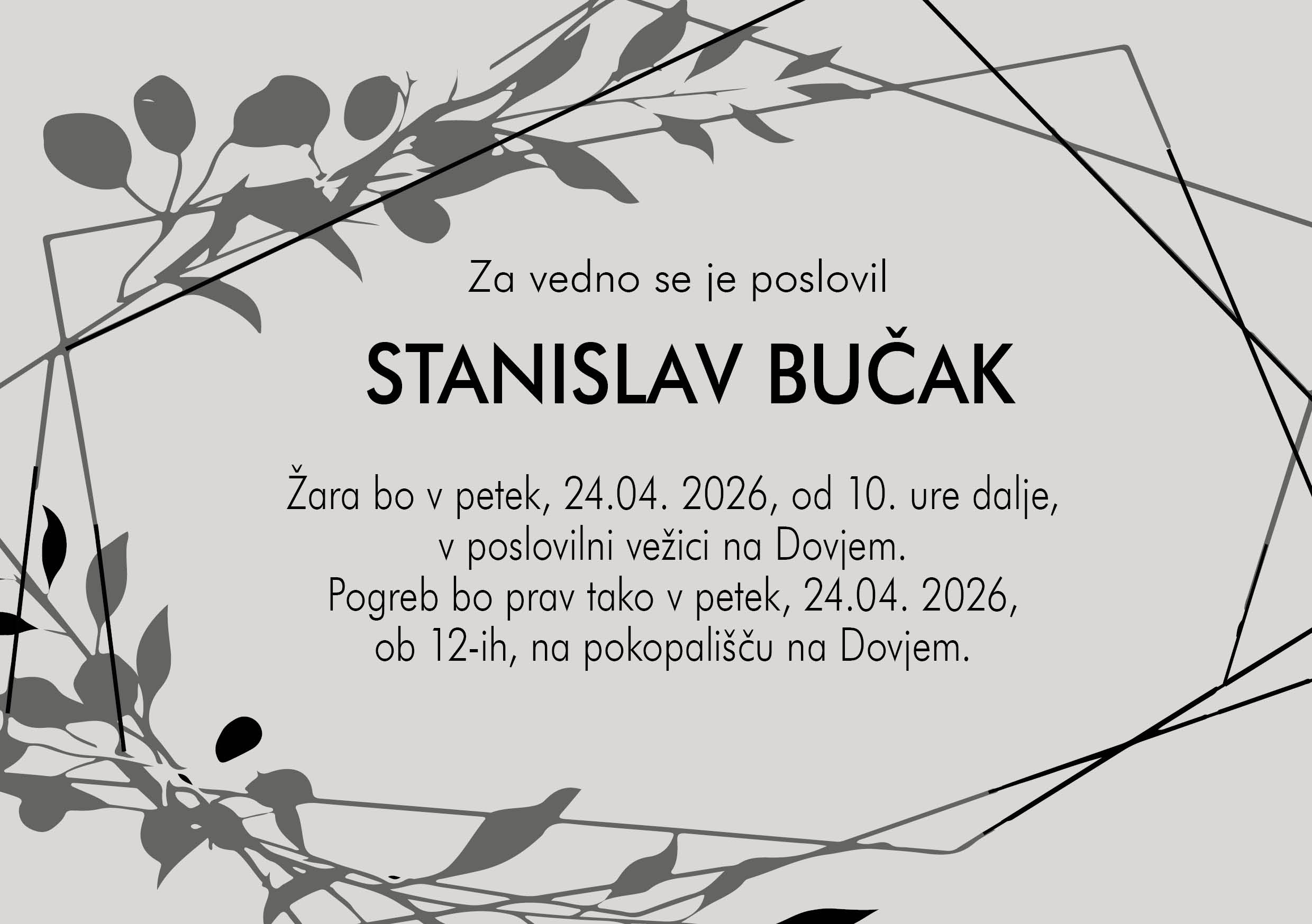 BUČAK STANISLAV OSMRTNICA primer
