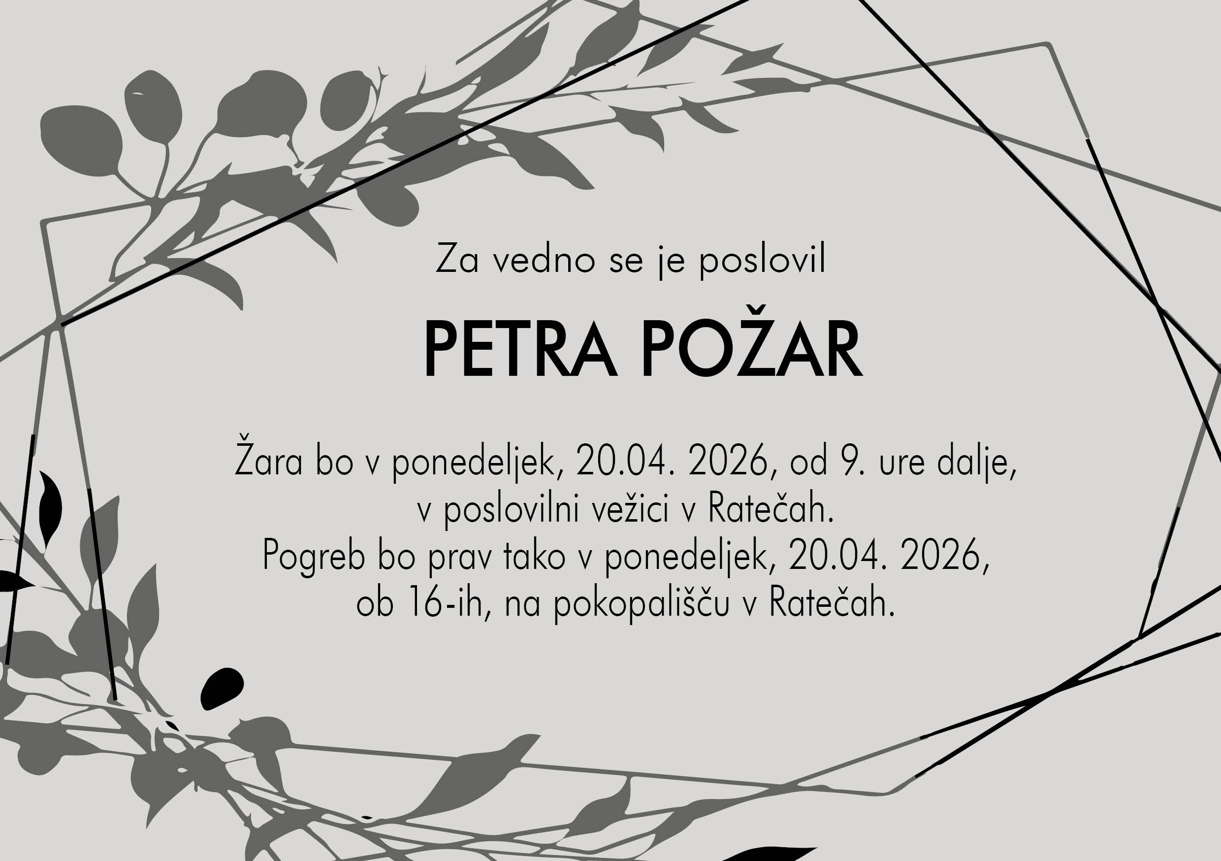 POŽAR PETRA OSMRTNICA primer