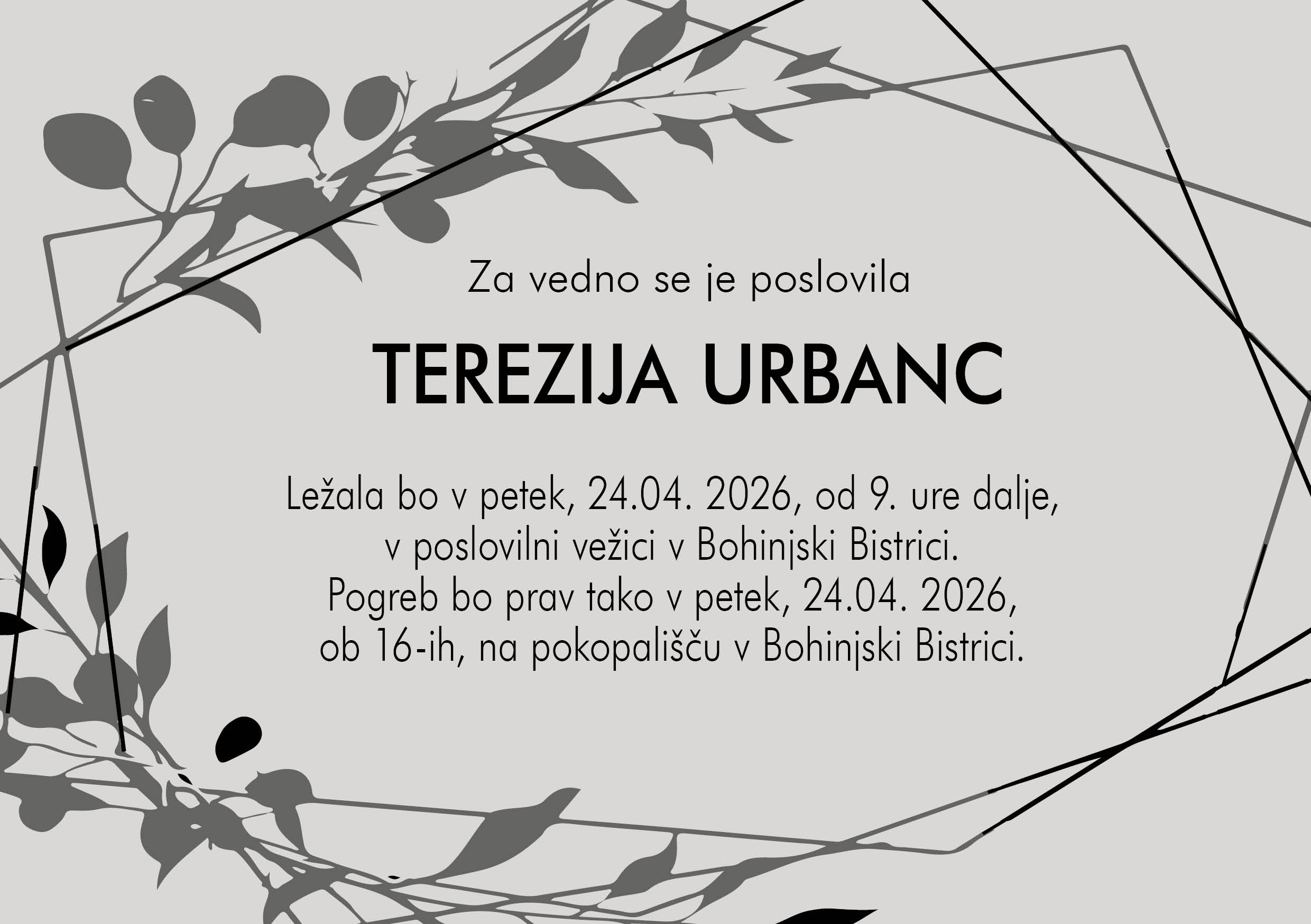 URBANC TEREZIJA OSMRTNICA primer